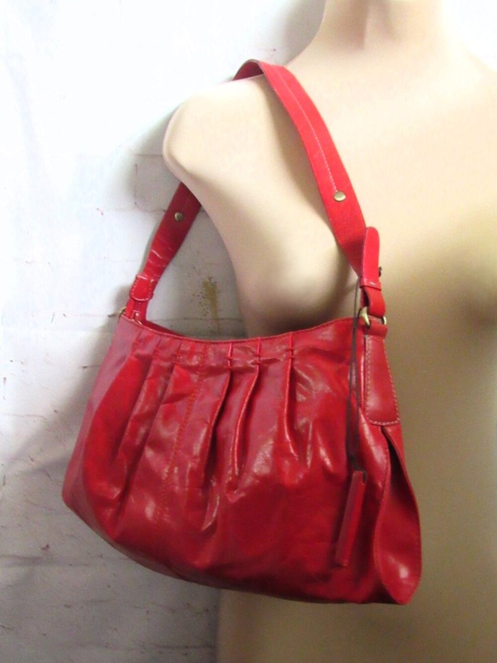 SIGRID OLSEN RED LEATHER BAG, CLEAN + VERY GOOD CONDITION, 15 X 9